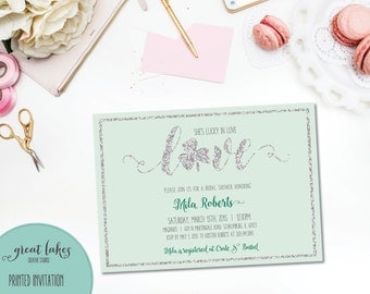 Mint Green Lucky in Love Bridal Shower Invitation, St. Patrick's Day Bridal Shower Invitation, Irish Wedding Shower {PRINTED OR PRINTABLE}
