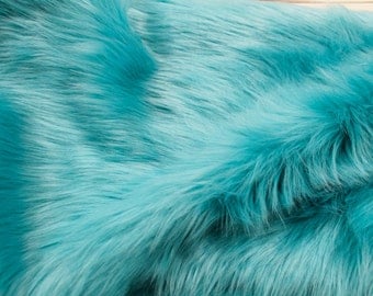 Turquoise 60" Wide Shag Fur Fabric by the yard,Soft Fake Fur Fabric,Newborn Fur,Faux fur Coat, Vest, Throws,Pillows - 1 Yard Style 5002