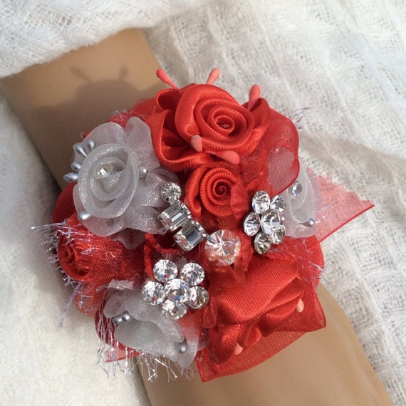 Silver&Red Corsage-Wrist Corsage-Brooch by ModernWeddingTrends