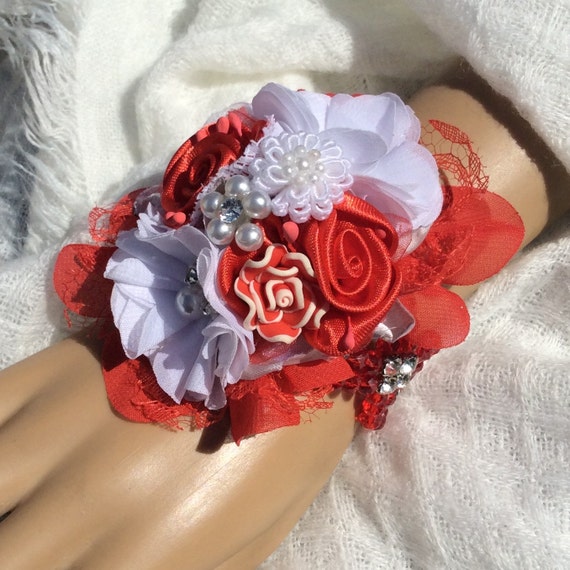 White &Red Wrist Corsage/Prom Corsage-Wedding Corsage-Bridal