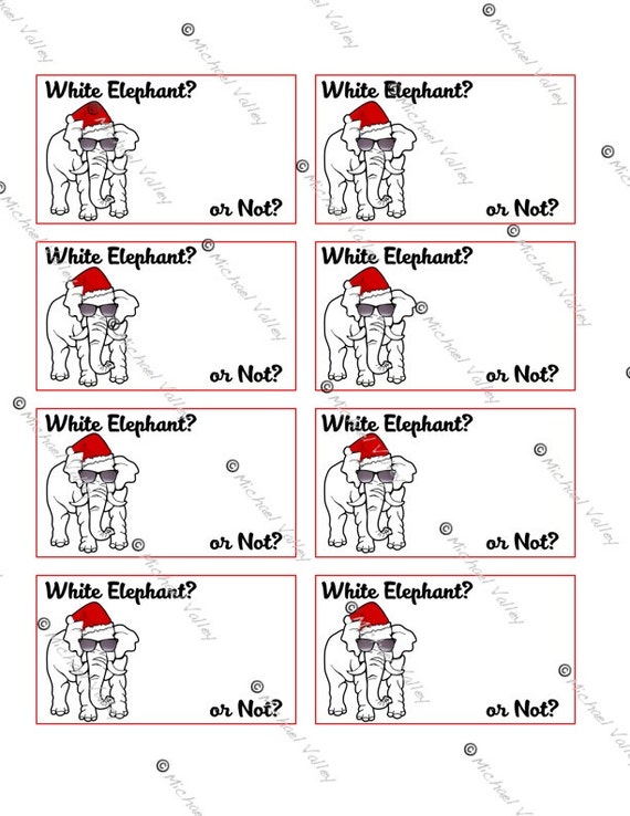 White Elephant Gift Tags Cards Enclosures Christmas Party