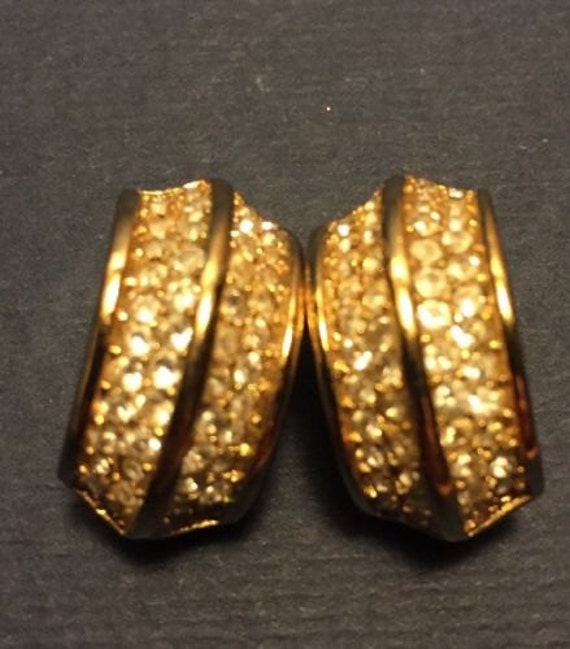 Christian Dior Clip On Earrings Gold Tone with Crystals