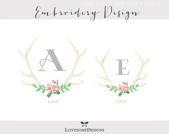 Floral Antlers Big Sizes Embroidery Design, 5inch 6inch Machine Embroidery Design, Tribal Floral Antlers, Antlers with Flowers for Monogram
