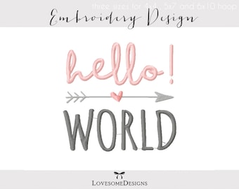 Hello World Three Sizes Embroidery Design, Onesie Embroidery, Hello World Embroidery, Newborn Embroidery Design, Calligraphy Embroidery