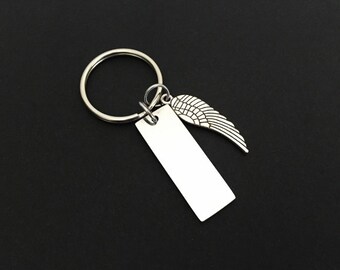 Personalized Angel Wing Key Chain. Customized Stainless Steel Tag. Name Key Chain. Remembrance Key Chain. Memorial Key Chain. Memory Gift.