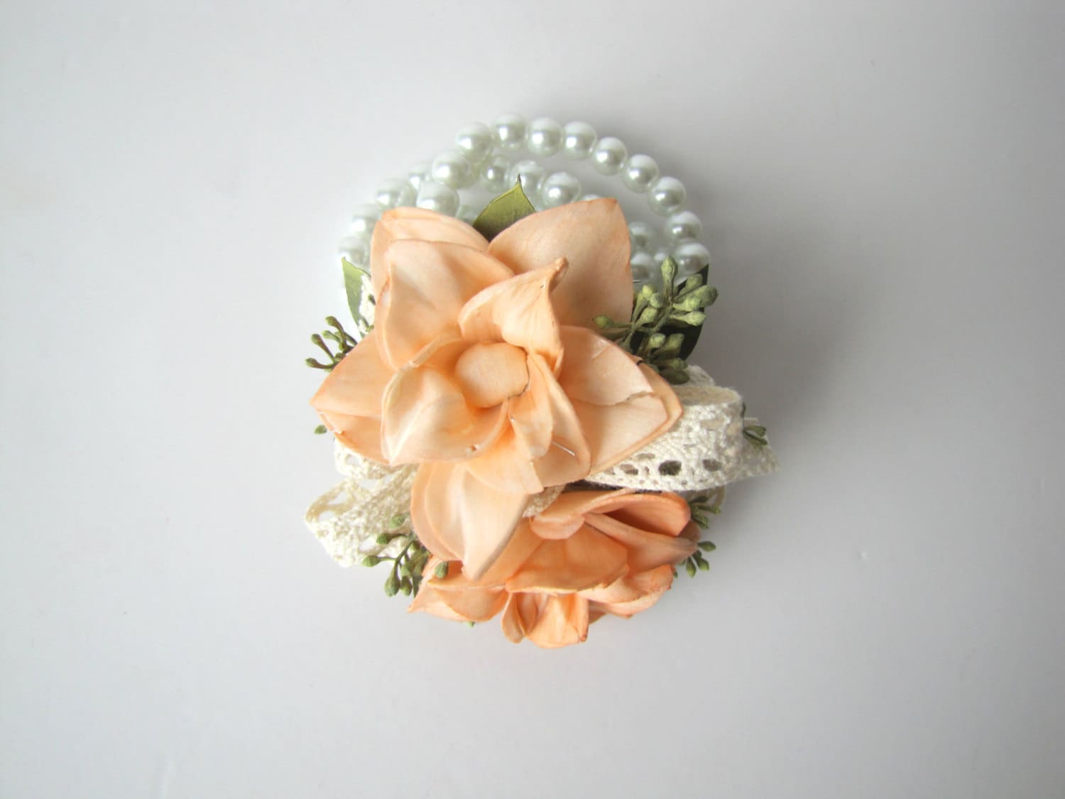 Peach Magnolia Wristlet Corsage Keepsake Wrist Corsage