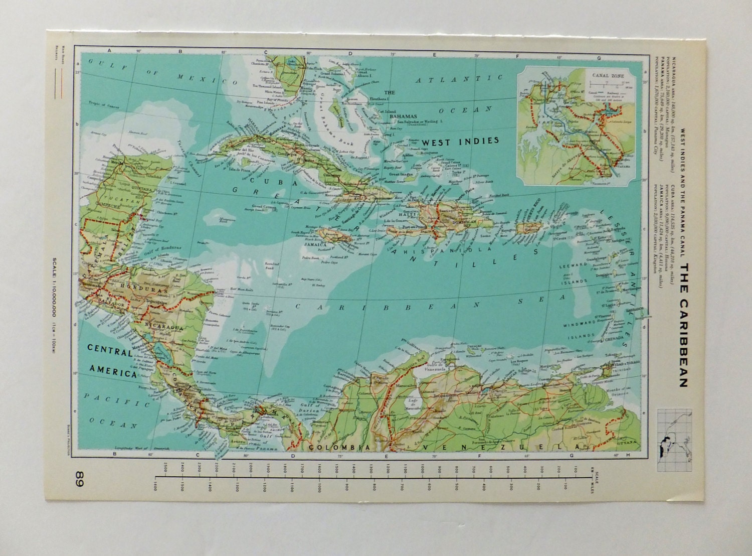 Vintage Caribbean map Large Map of The Caribbean paper