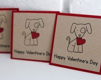 Dog with Heart Happy Valentine's Day Card Set, Mini Cards for School Valentines, Kids Valentine Card Sets, Puppy Valentine Cards