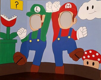 Super Mario & Luigi Hand Drawn and Painted Photo Op Display / Cutout Board! (choose from 2 designs)