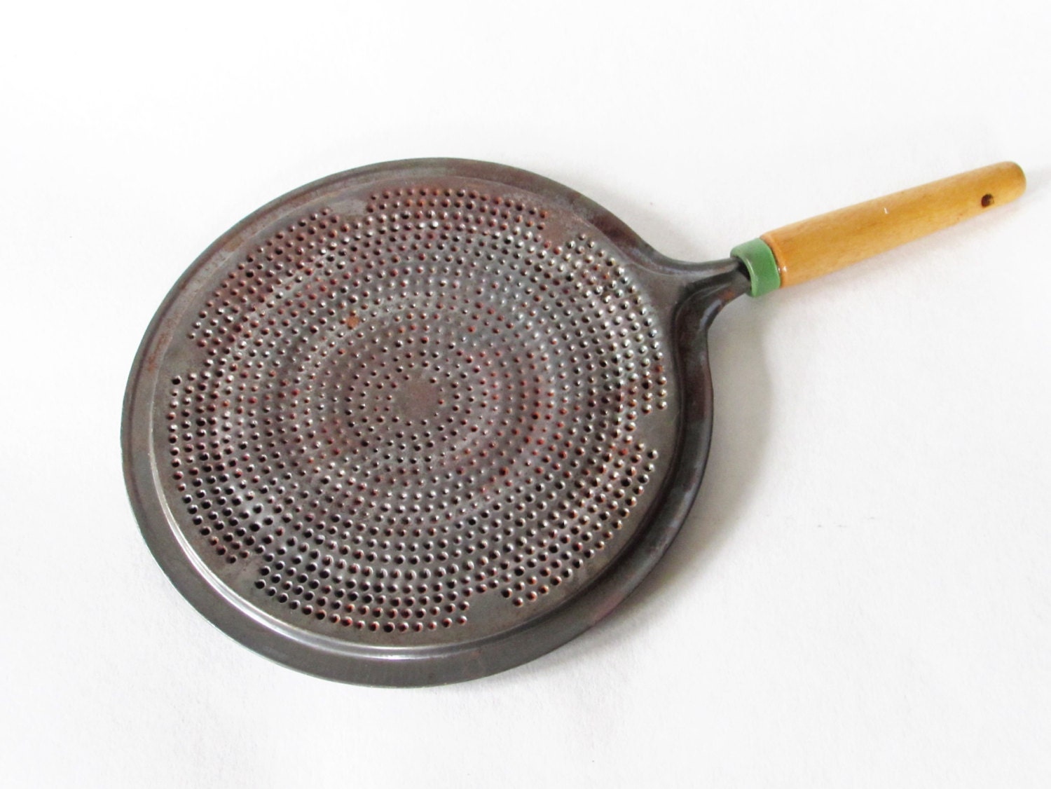 Metal Flat Strainer Wood Handle Vintage Kitchen Cooking Tool