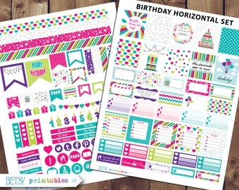 Horizontal Birthday Printable planner stickers, Birthday planner stickers, Erin Condren Printable Stickers, Birthday stickers - 415