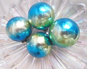 4 Blue Green Ombre' Shiny Brite Christmas Ornaments