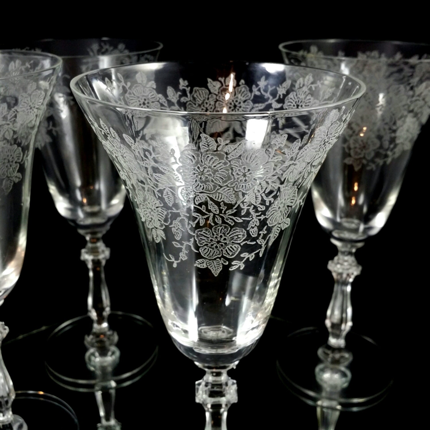 4 Antique Crystal Goblets Champagne Goblets Flutes Set Wine