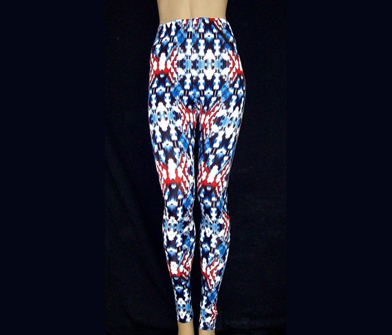 Blue Velvet Leggings with Geometric Printing