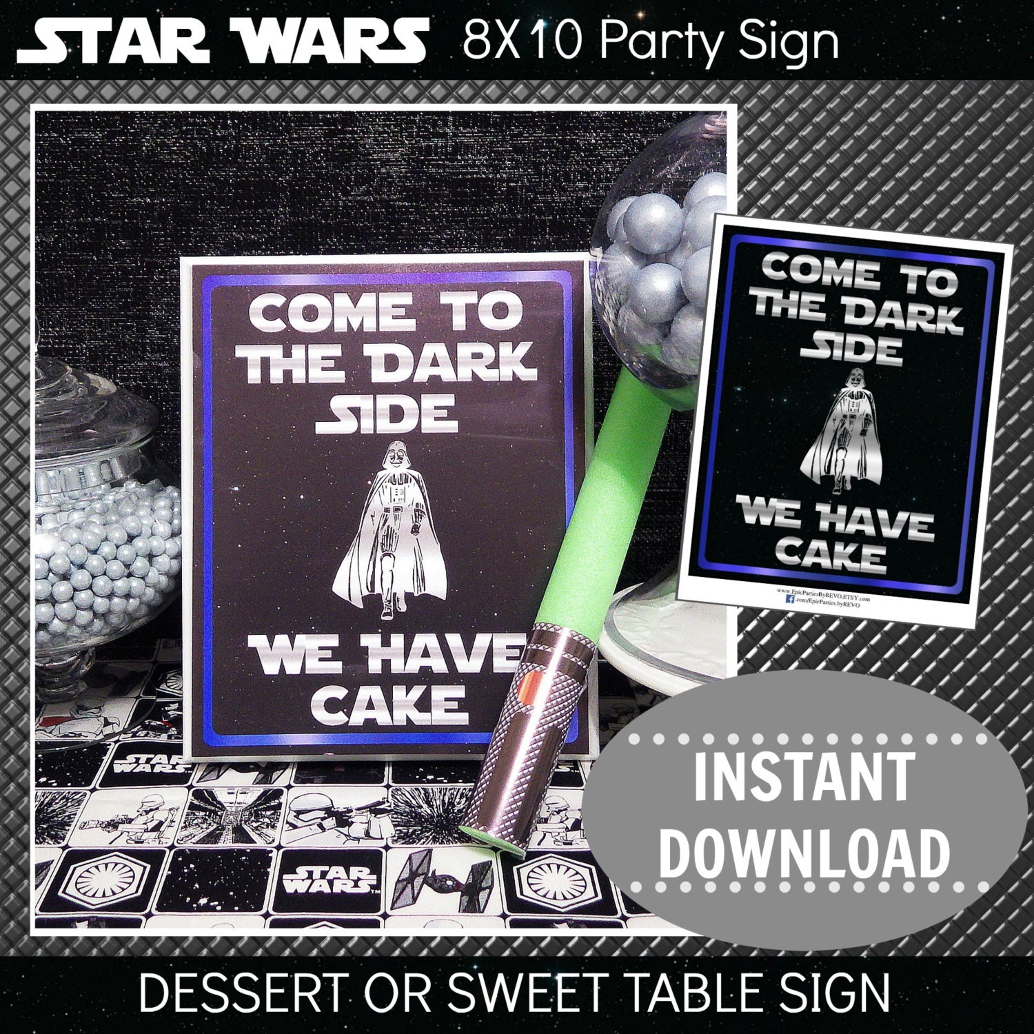 Star Wars Printable 8X10 Party Sign Silver &amp; Blue