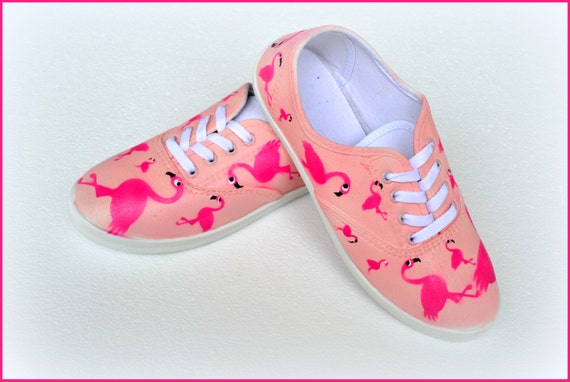 Flamingo Shoes Custom Painted Shoes-Flamingos Girls Shoes