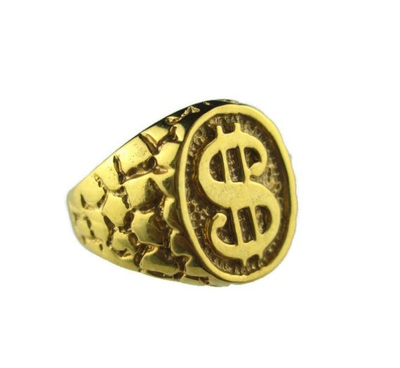 Vintage GS 14k HGE Yellow Gold Dollar Sign Faux nugget Ring