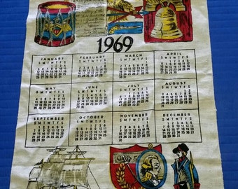 1969 Wall Calendar Tea Towel Linen