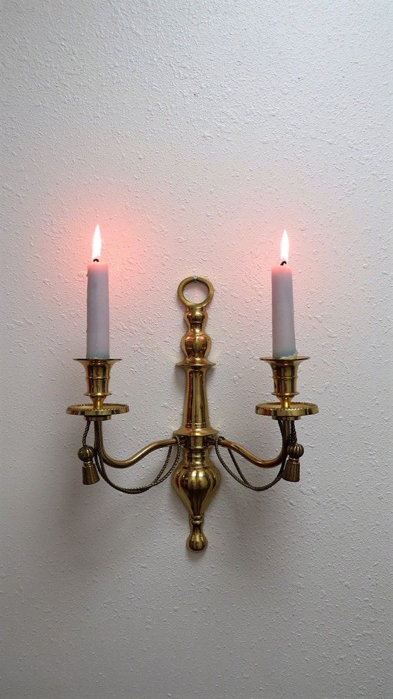 Vintage Brass Wall Candle Holder Wall Sconce Rope Tassel