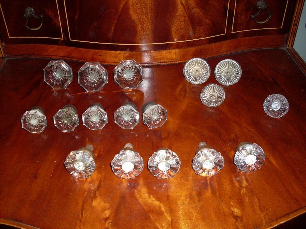 Collection of Antique Glass Door Pulls, Antique Glass Knobs