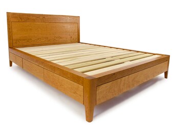 Cherry Storage Bed - Platform Bed No. 2 - Modern Wood Bed Frame - 6 Drawers with Soft Close - Full, Queen, King