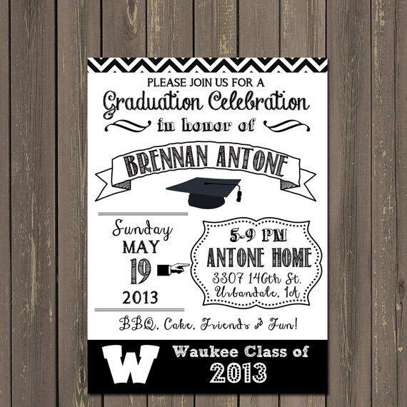 Graduation Party Invitation Black and White Graduation