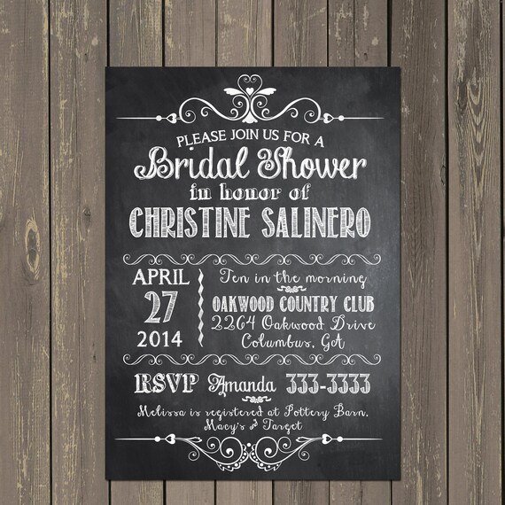 Chalkboard Bridal Shower Invitation, Black and White Bridal Shower Invite, Modern Bridal Shower, Printable or Printed Il_570xn