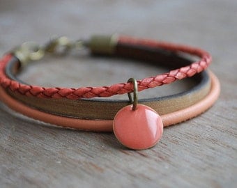 Layering leather bracelet for women * Corail * boho, coachella inspired