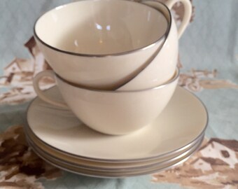 Set of 3 teacups with saucers by Lenox "Olympia Platinum"