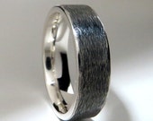 Men's Wedding Ring Black Sterling Silver Flat Profile Band Rustic Subtle Texture Band 6mm Made To Order Free Shipping
