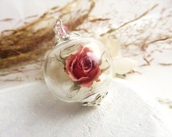 Real Rose Necklace, Real Flower Necklace, Rose Necklace, Pink Rosebud, Real Flower Jewelry, Romantic Gifts, Birthday Gift, Gift for Her