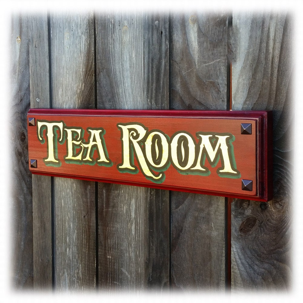Tea Room sign hand gilded 23k gold leaf on wood