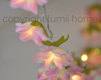 Pink and cream flowers 20 LED string fairy lights bedroom nursery decoration, girl birthday gift, mothers day