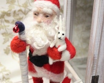 Needle felted Santa-Christmas decoration-Waldorf-Winter Decor-Fiber Arts