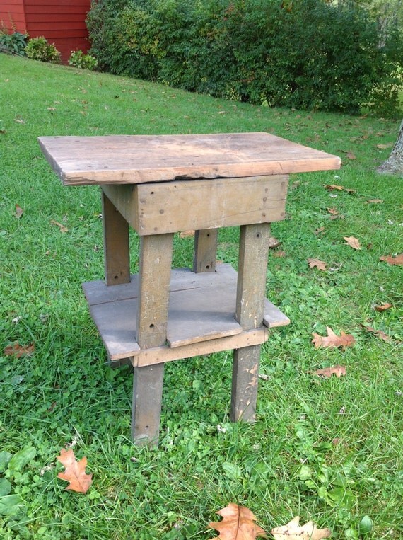 Primitive Green and Wood Table Small Vintage Table Primitive