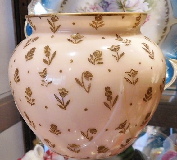 RARE Cambridge Crown Tuscan Gold Encrusted Chintz Etch Pink Cambridge Glass Globe Vase Signed Tuscan Signature #3400 / 102 Cambridge Vase