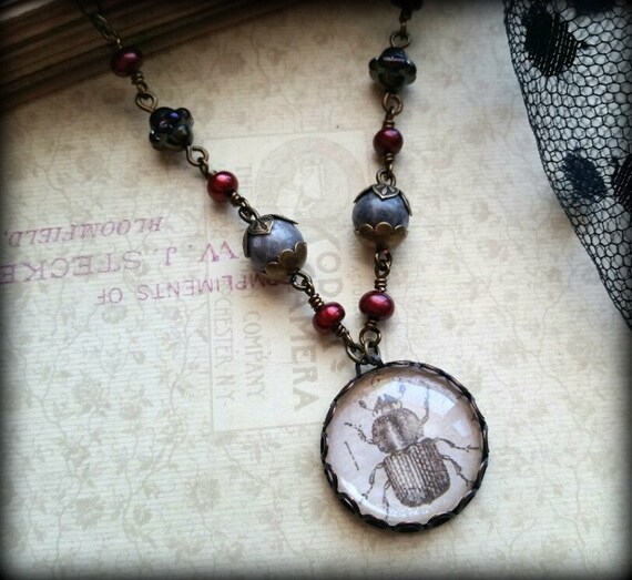 Items similar to Bug Necklace, Bug Jewelry, Insect Necklace, Insect Jewelry, Beetle Necklace