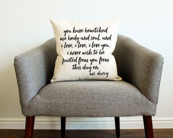 Mr. Darcy Quote Pillow Cover - Cushion Cover, Gift for Her, Gift for Mom, Home Decor, Book Lovers Gift, Pride and Prejudice