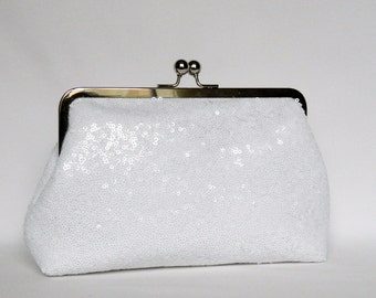 White Sequin Clutch, White Bridal Clutch, Sequin Clutch, Wedding Clutch, Brides Clutch, White Clutch