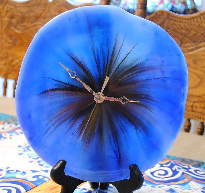 Fused Glass Clock Face in Light Blue with Star Burst