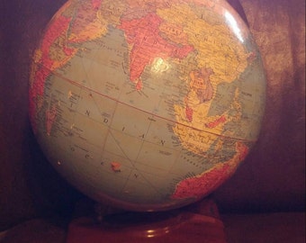 True Vintage Mid Century Replogle Globe with World Atlas Metal Base
