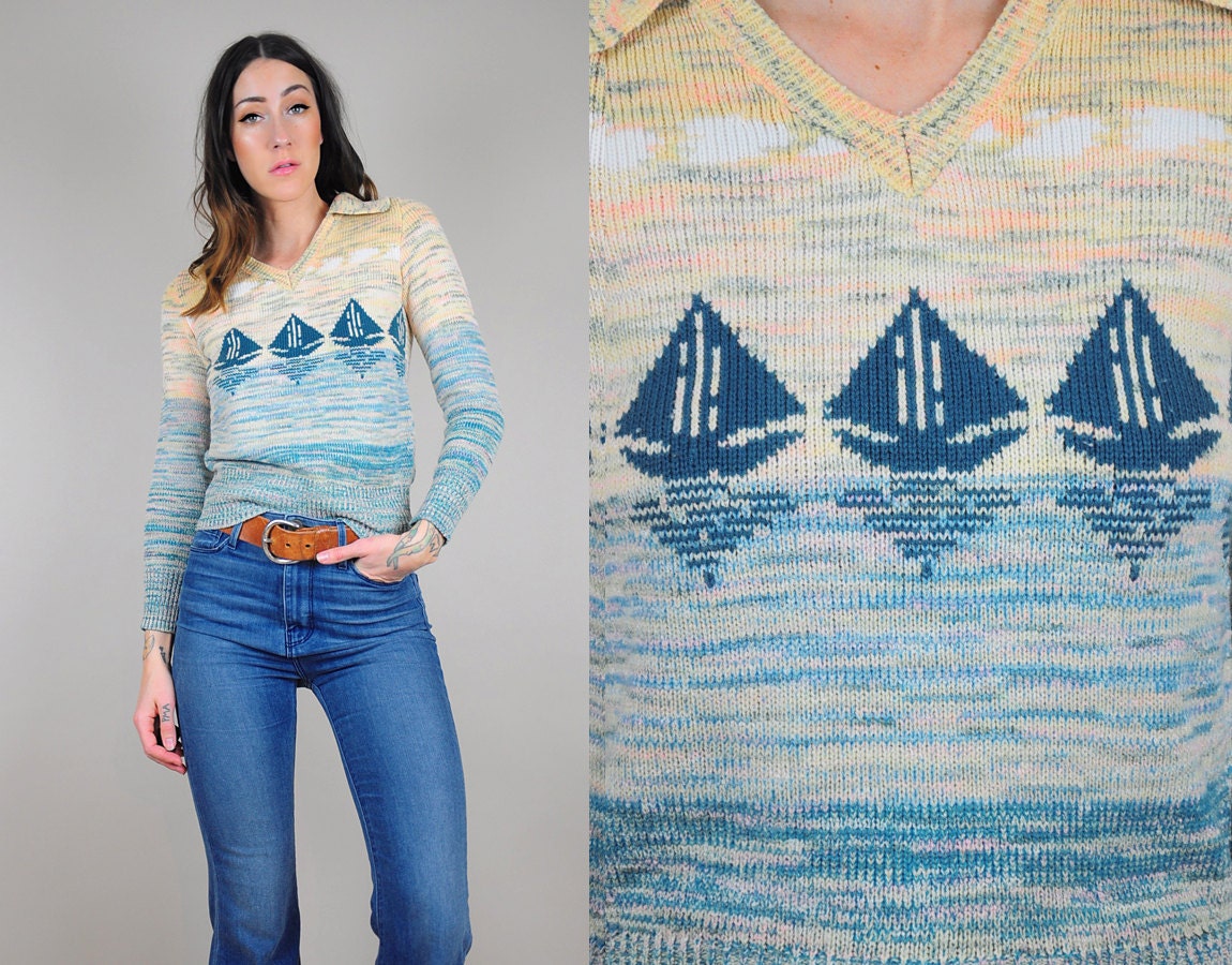 70's Space dyed SAILBOAT sweater