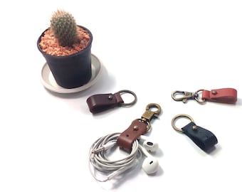 2x Leather Earbud holder. Earbud organizer, Cord Holder, Cord Organizer, Custom Earbud Holder, Headphone Wrap, Earbud Keychain, Cord Wrap
