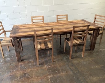 Reclaimed Wood Extendable Farmhouse Dining Table / Smooth Finish & Extension Leaf