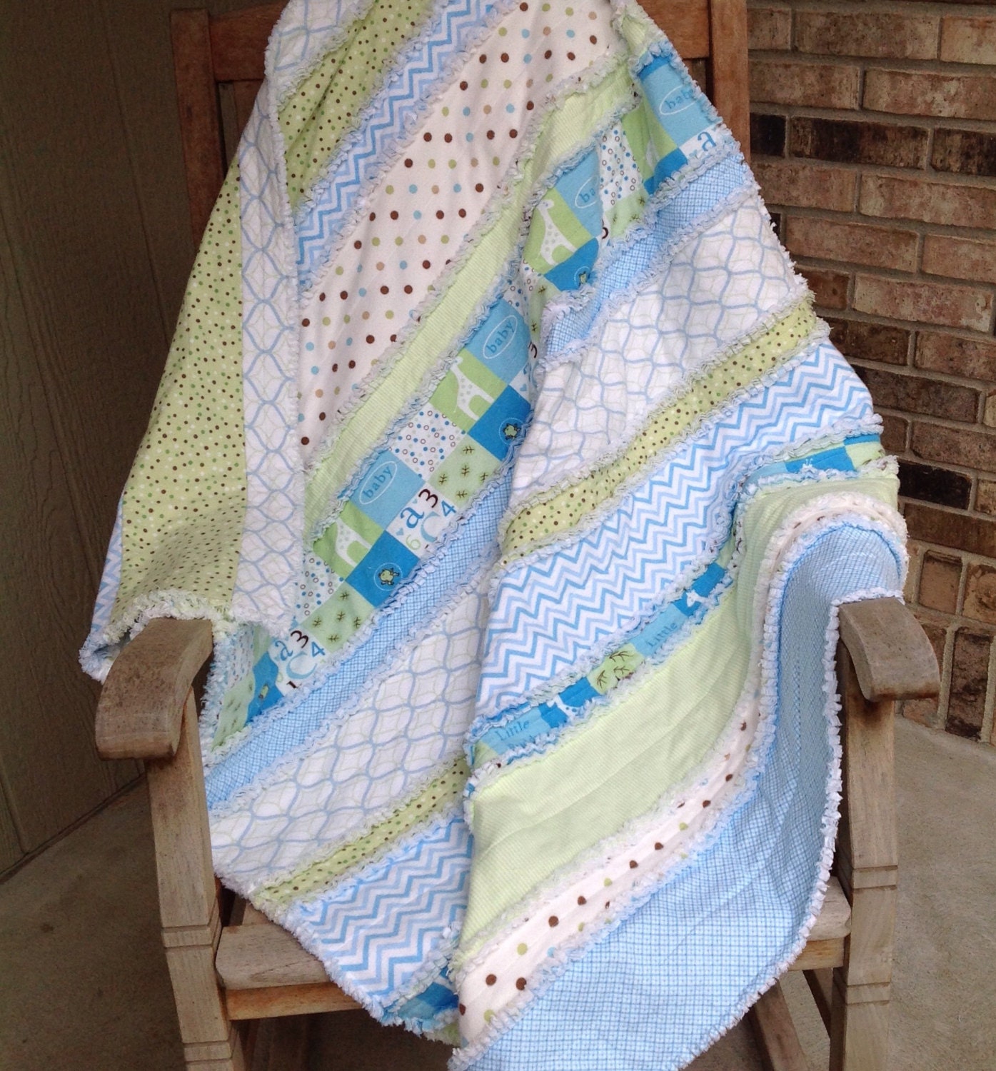 Flannel Rag Strip Quilt Baby/Toddler Boy Blue & Green