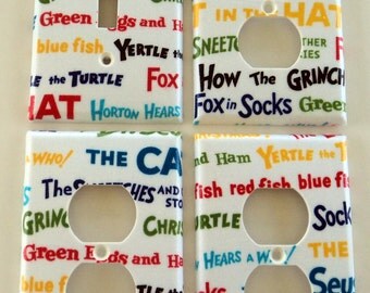 Dr. Suess Story Book Titles Light Switch Plate Outlet Cover Wall Decor Bundle Set