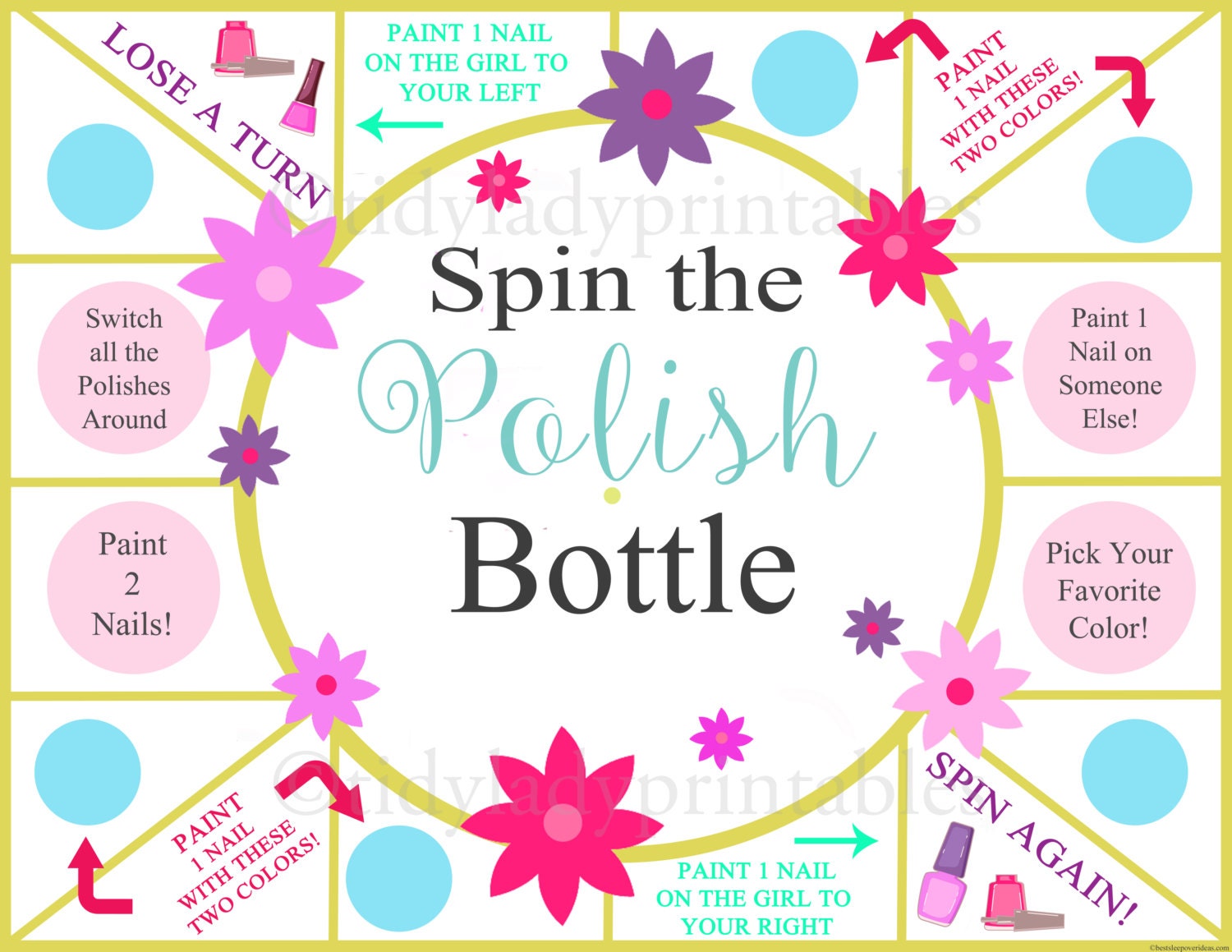 Spin the Nail Polish Bottle Printable Game Girls Party Game