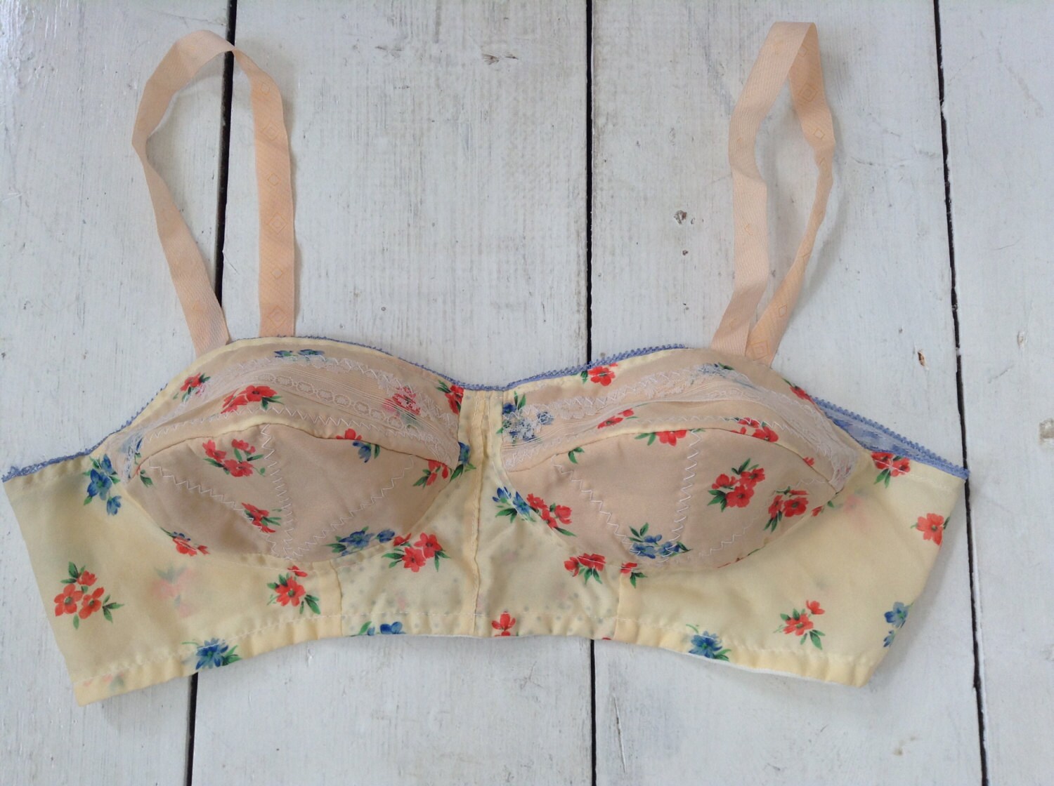 Retro Hand Made Floral Bra ..Vintage Bras 3436