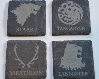 Game Of Thrones Engraved Slate Coasters, Custom Coasters, Game Of Thrones Fans, Birthdays, House Gift, Anniversary