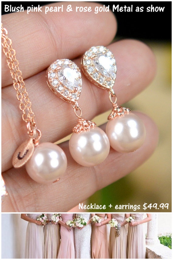 Blush pink Bridal jewelry set Bridal by thefabbridaljewelry